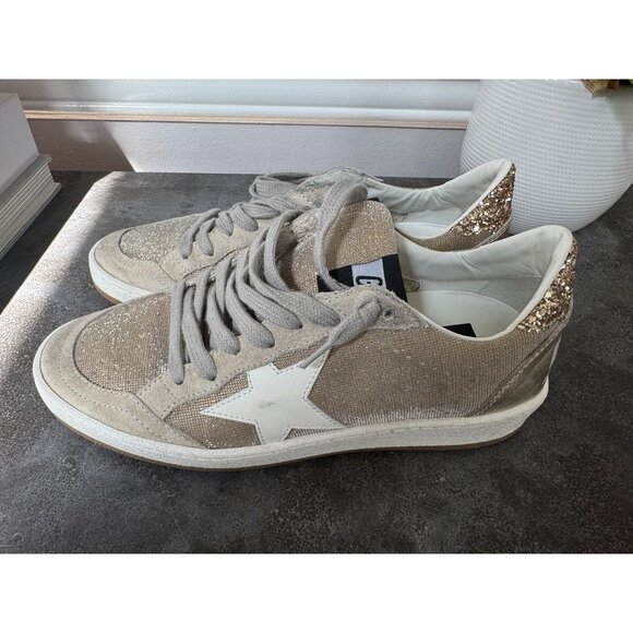 NEW Golden Goose Ball Star Low Top Sneaker Natural/ Gold Glitter Women 37 - Picture 1 of 9